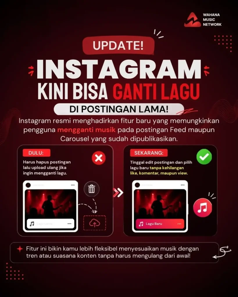 instagram update! sekarang kamu bisa ganti lagu di postingan feed & carousel yang sudah di uplo