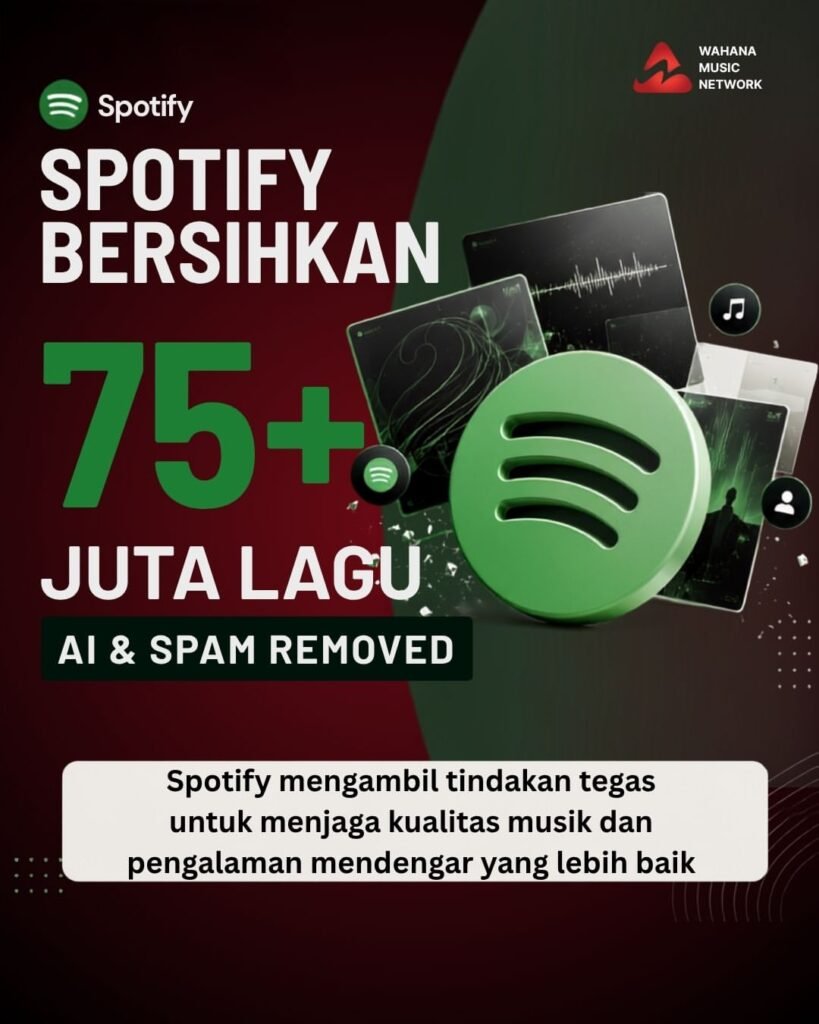 Spotify Hapus Jutaan Lagu AI dan Spam: Penyebab, Dampak, dan Pelajaran bagi Musisi spotify dikabarkan menghapus lebih dari 75 juta+ lagu ai & spam dari platformnya.platform musik